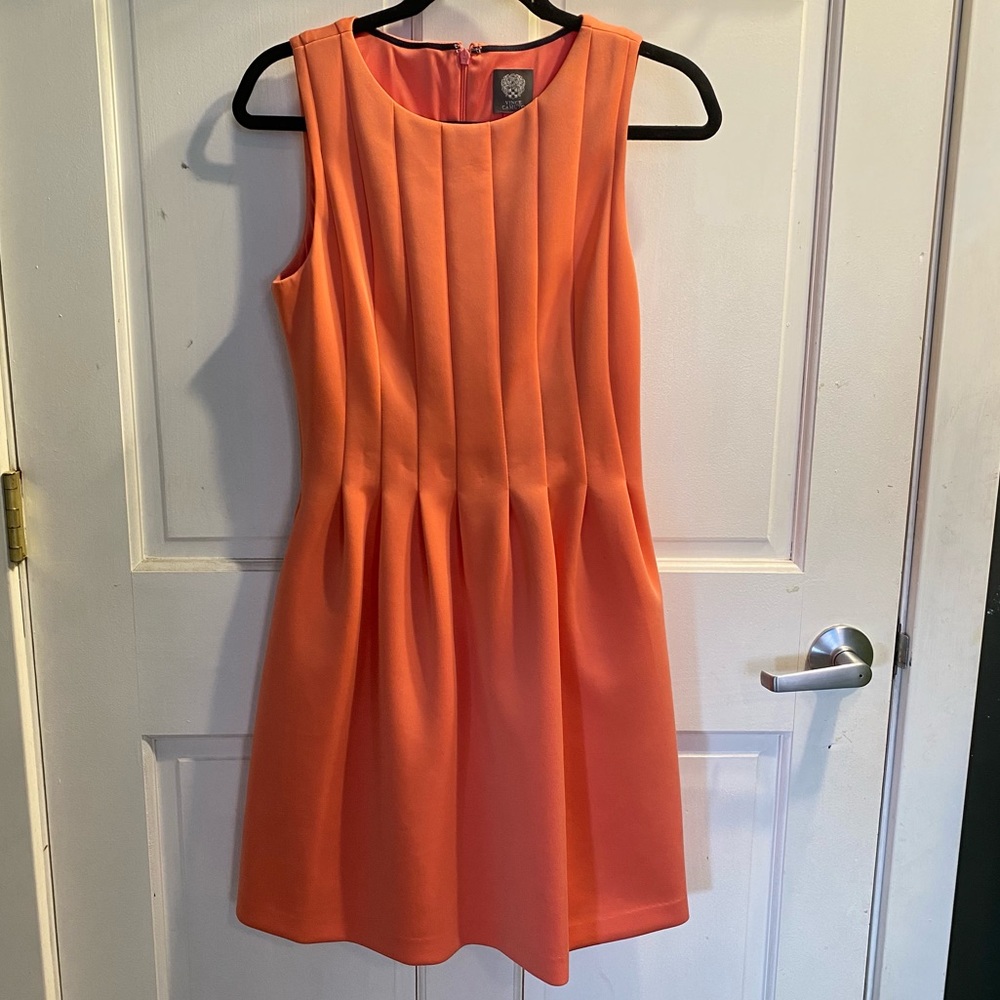 Vince Camuto salmon pink pleated cocktail dress